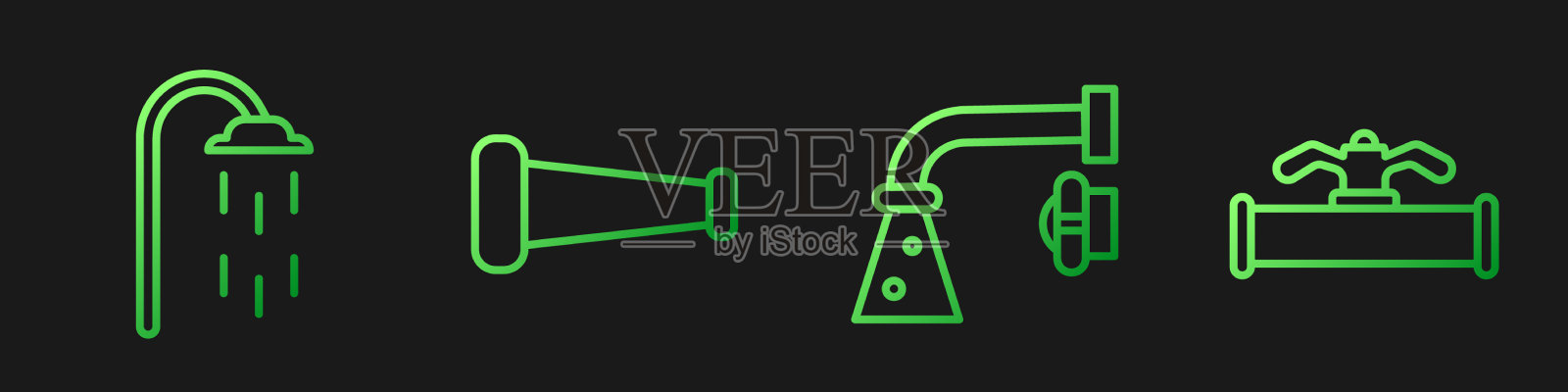 设自来水龙头、淋浴行业金属管道插画图片素材