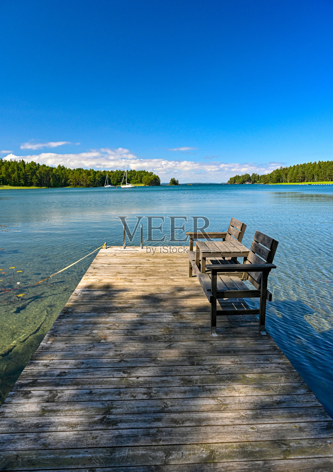 瑞典Vattern湖的防波堤照片摄影图片