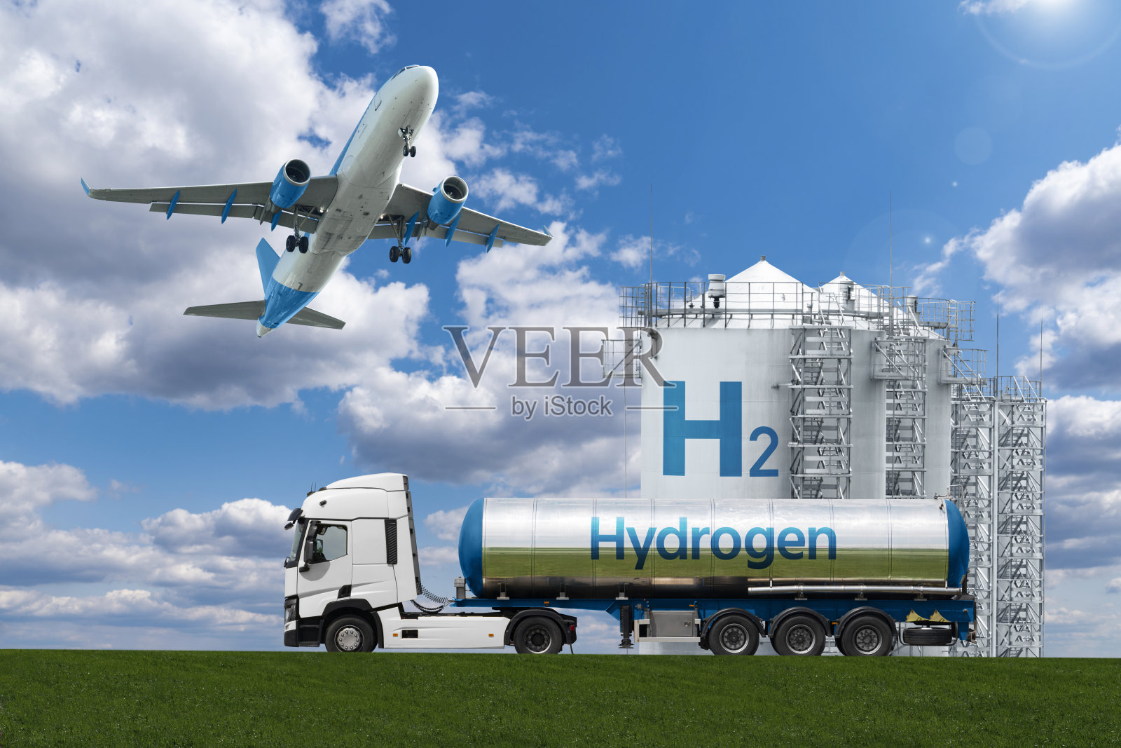 飞机和氢罐拖车照片摄影图片