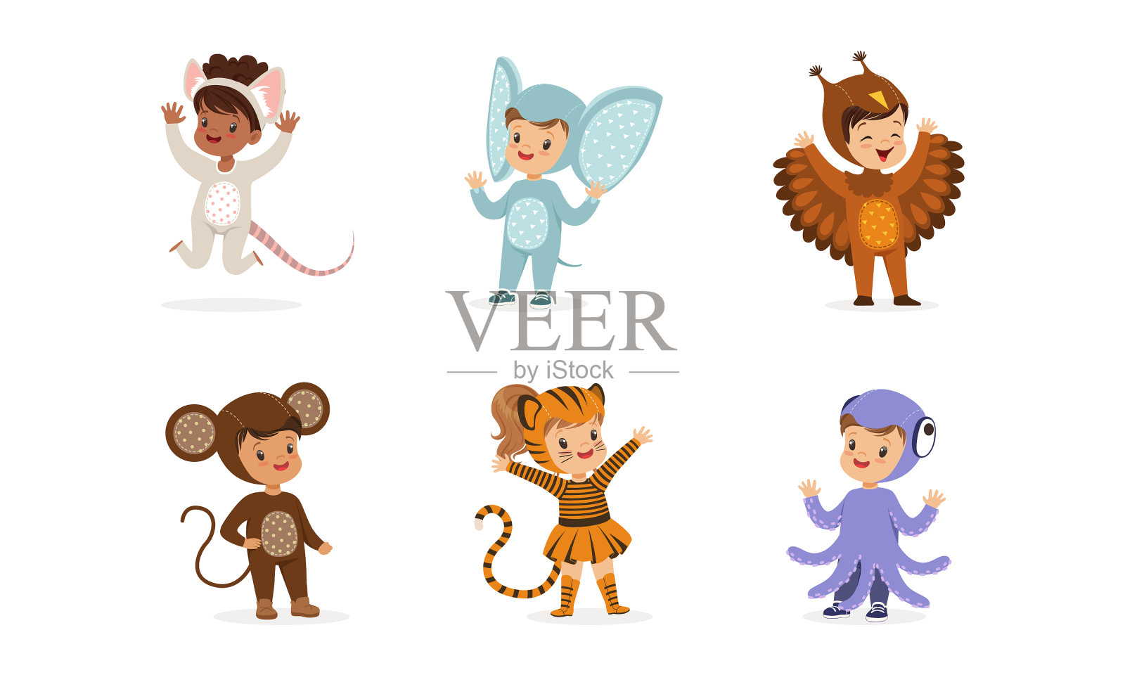 可爱可爱的孩子们穿着动物服装设计元素图片