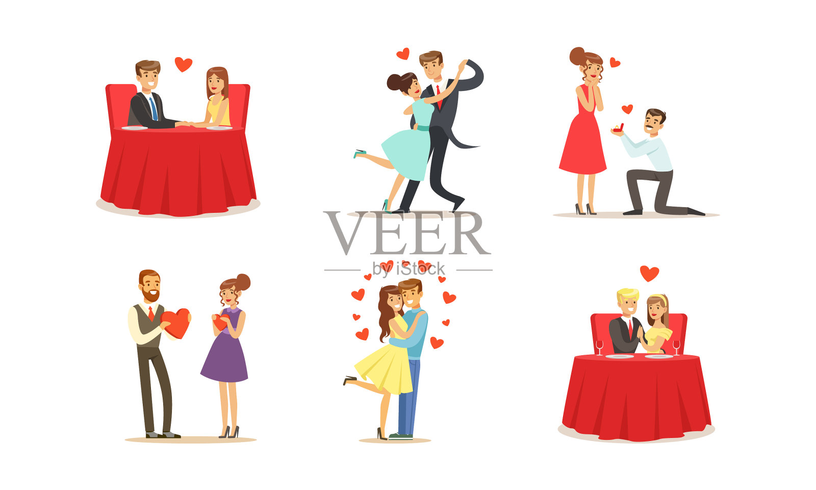 幸福浪漫的情侣在约会中设定年轻的男人和插画图片素材