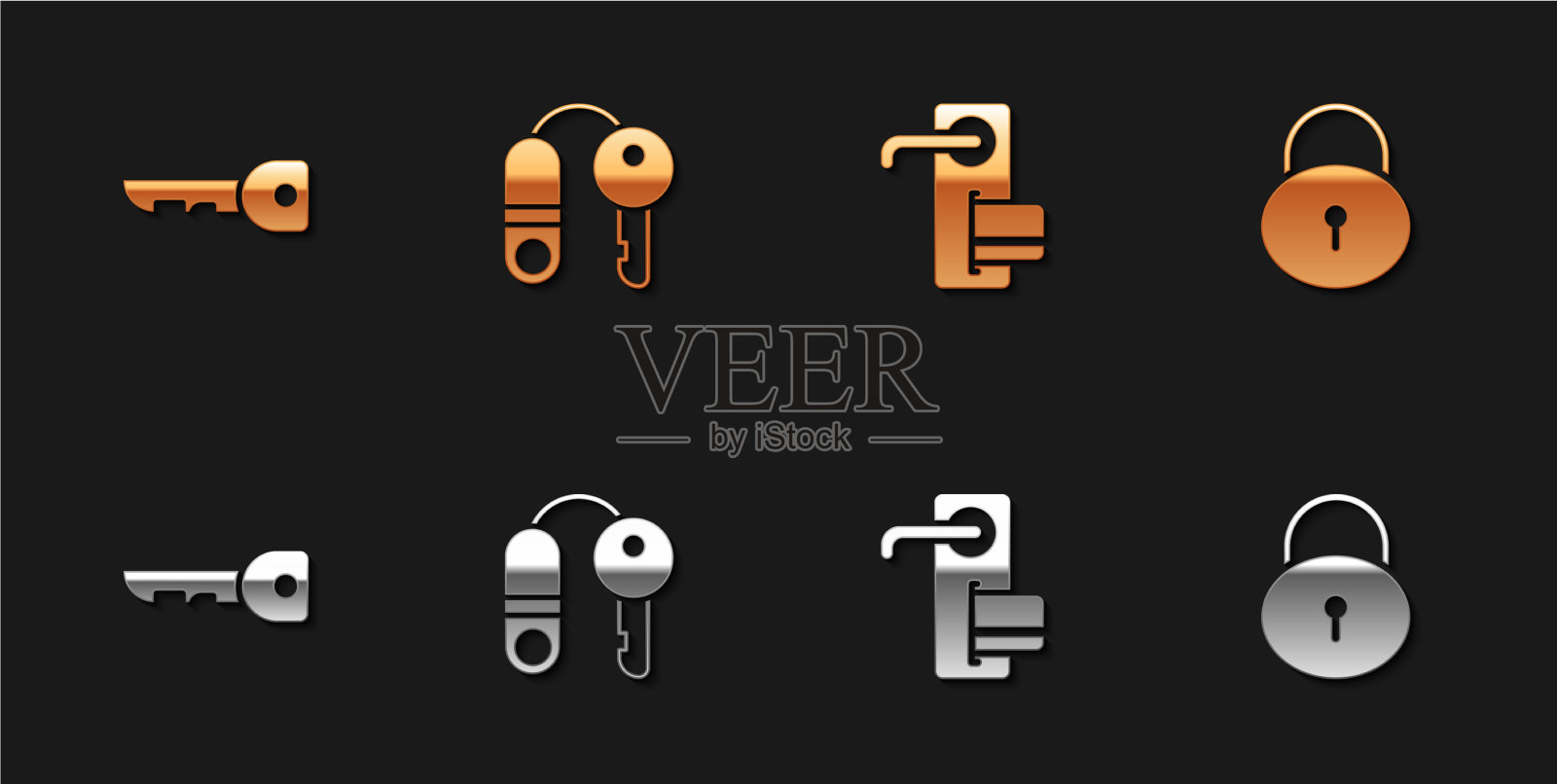 设置钥匙屋与钥匙数字门锁和图标素材