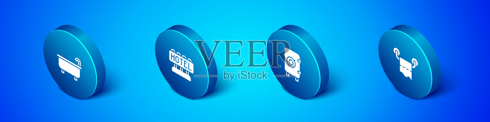 设置等距浴缸安全的厕纸卷和图标素材