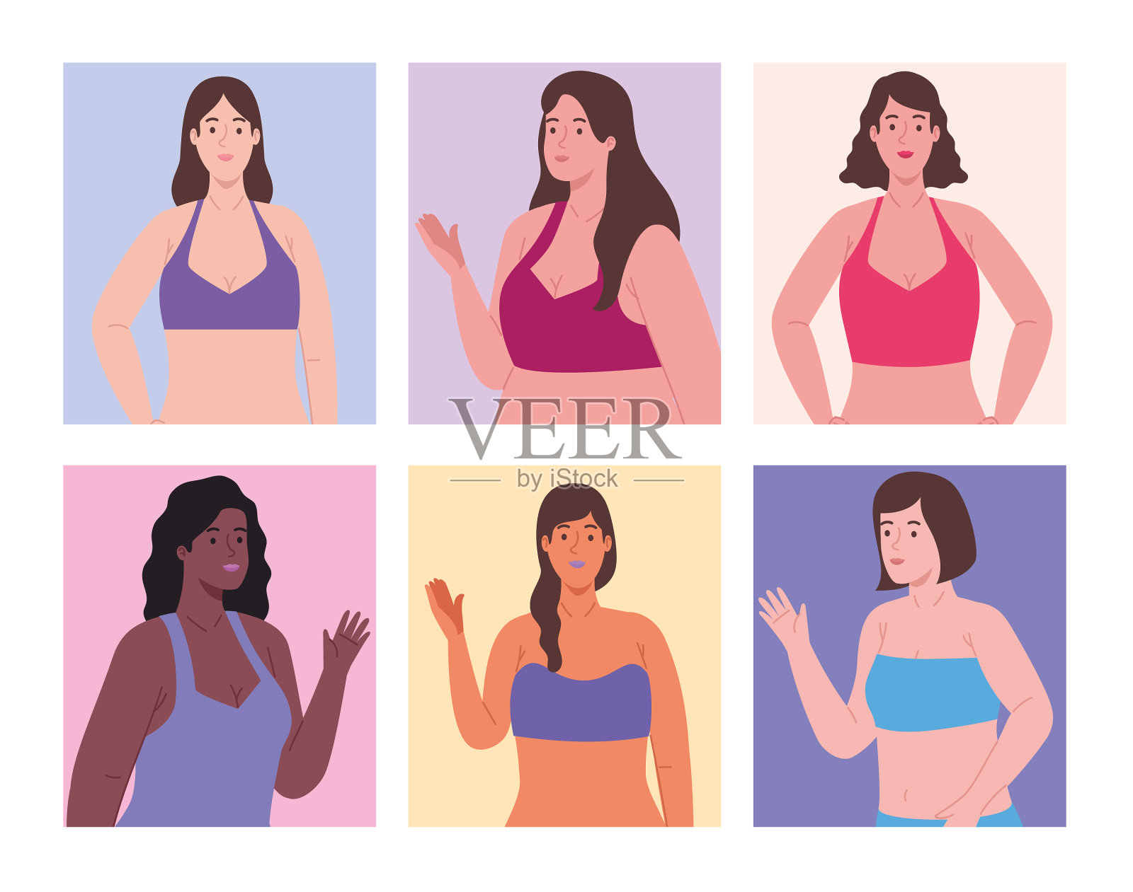 六名女性角色插画图片素材