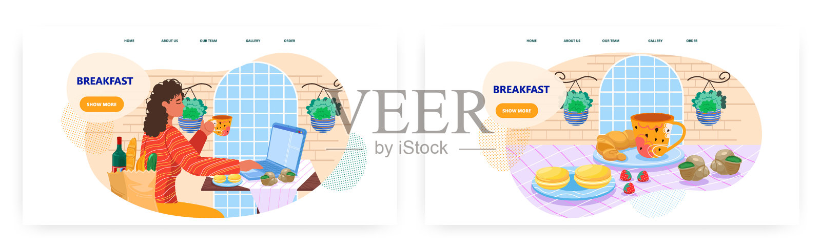 欧洲早餐登陆页面设计网站设计模板素材