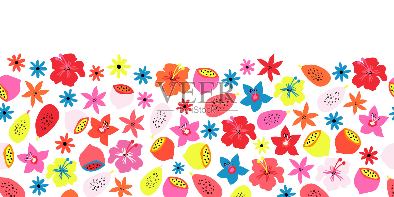 夏季水果花边界无缝图案插画图片素材