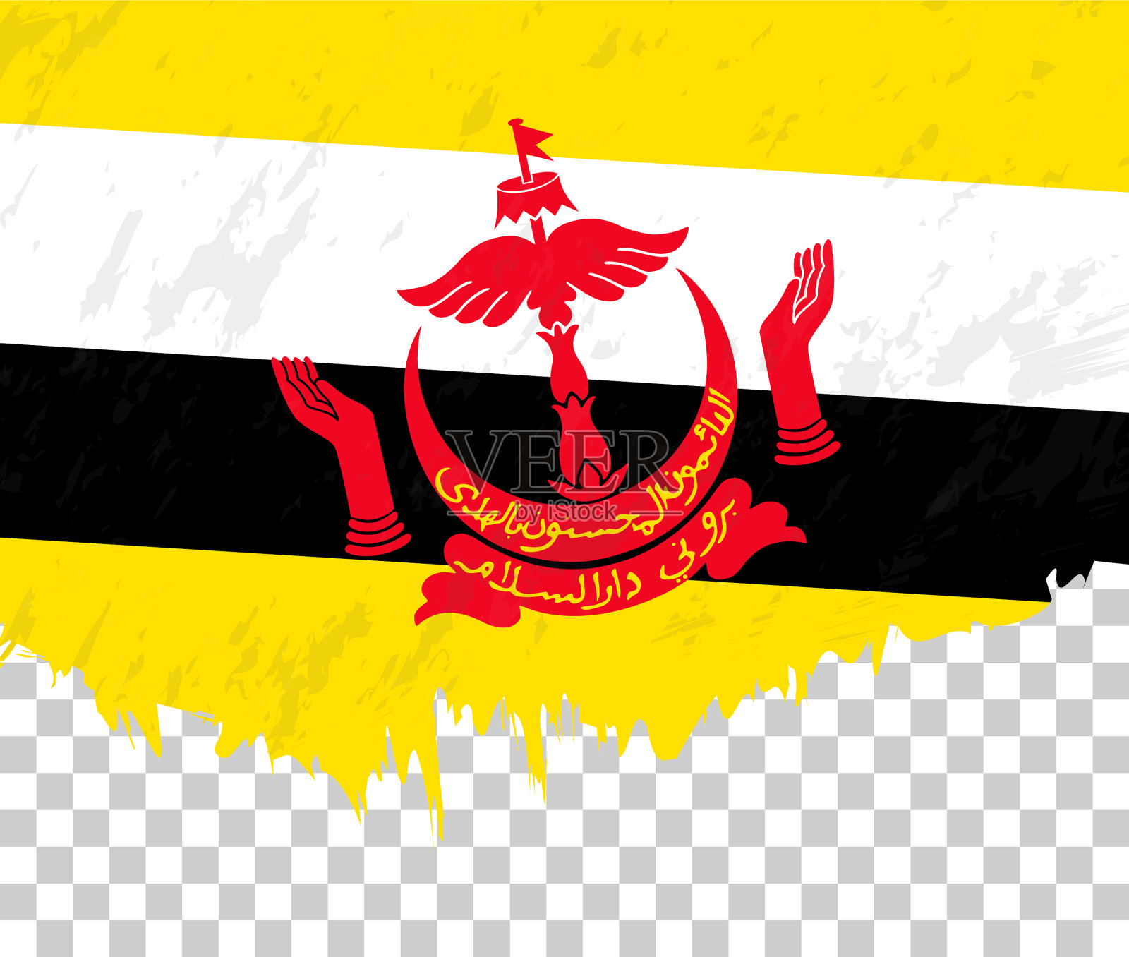 在透明的文莱旗上的grunge风格插画图片素材