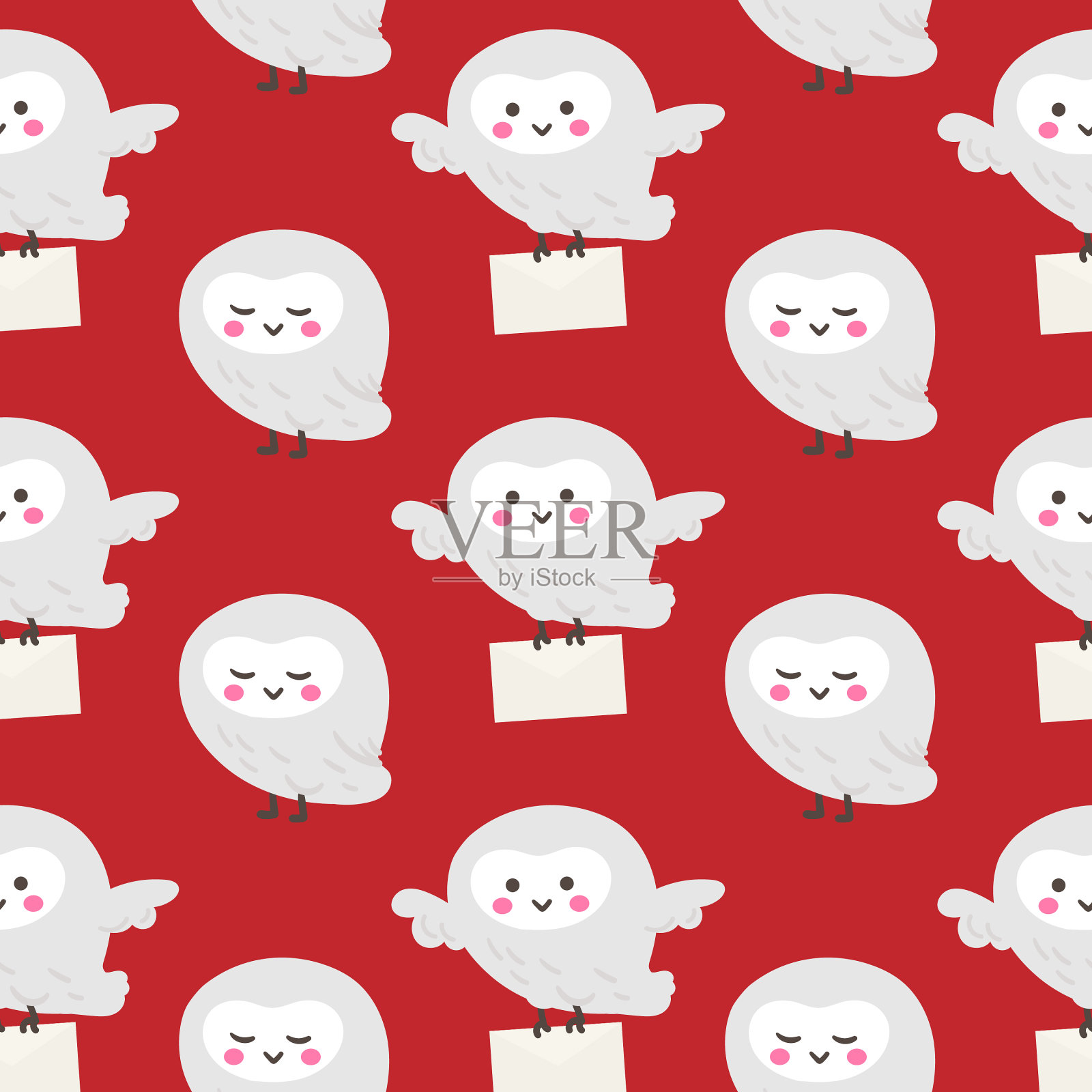 无缝图案与雪鸮和字母。可爱的卡通动物。矢量插图。设计模板素材