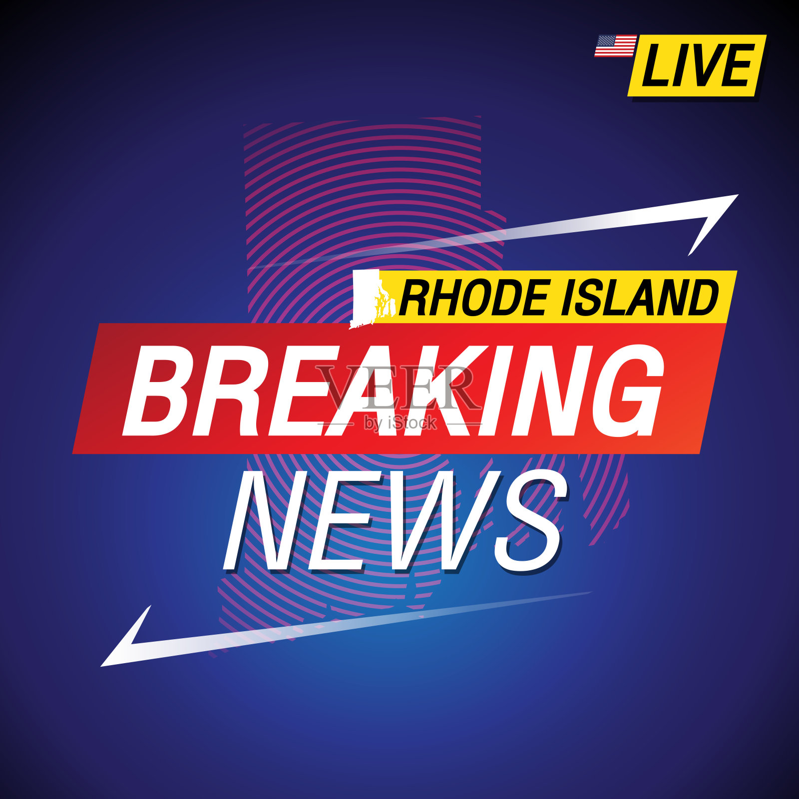 突发新闻。有美利坚合众国的背景。罗德岛和地图上的背景矢量艺术图像插图。插画图片素材