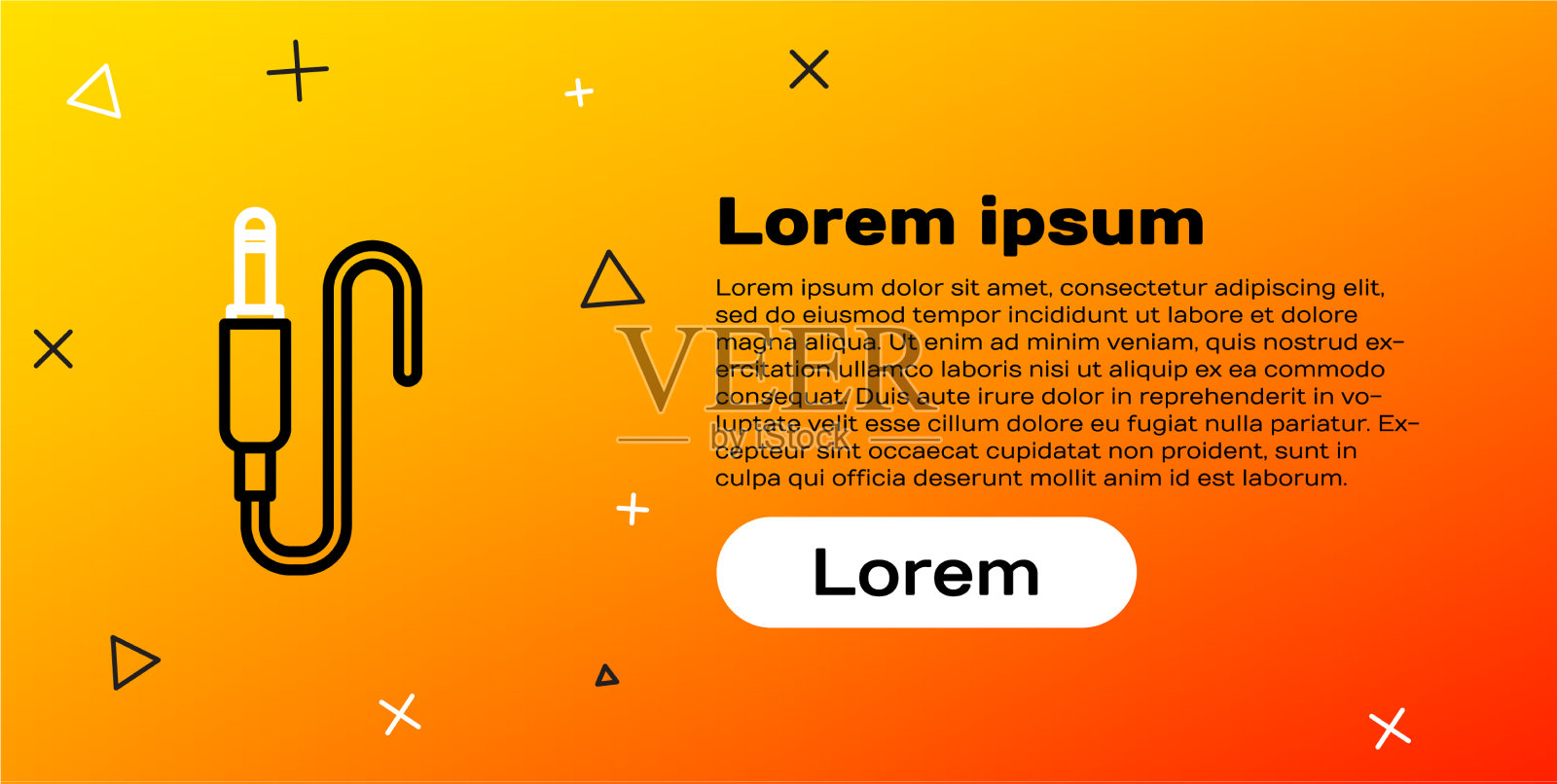 线路音频插孔图标隔离在黄色背景上插画图片素材