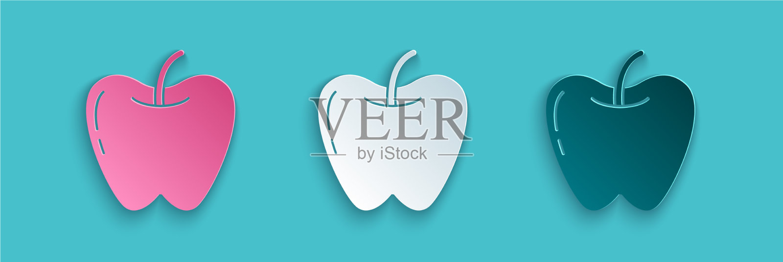 剪纸苹果图标孤立在蓝色背景插画图片素材