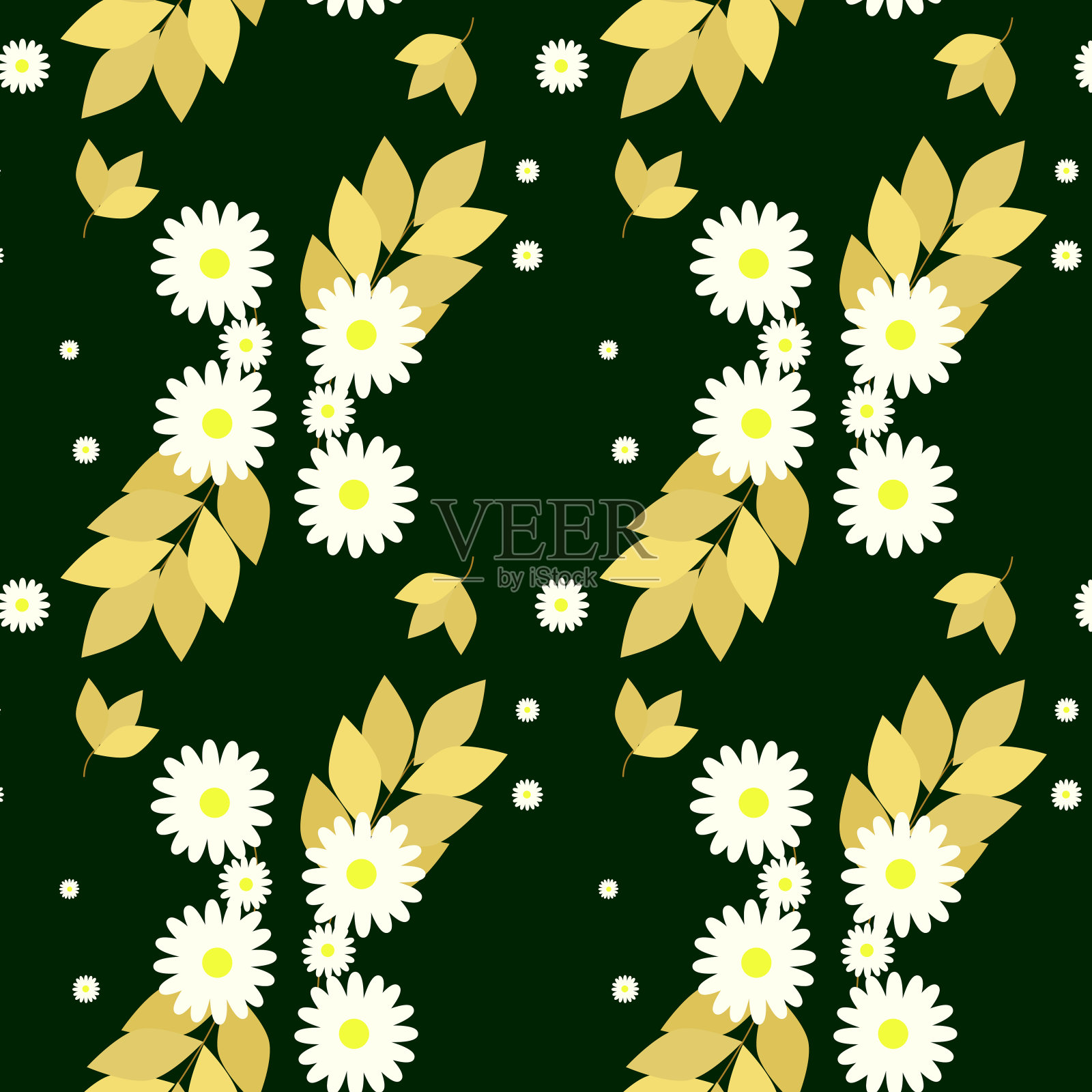 无缝模式，不同的叶子和分支-向量插画图片素材