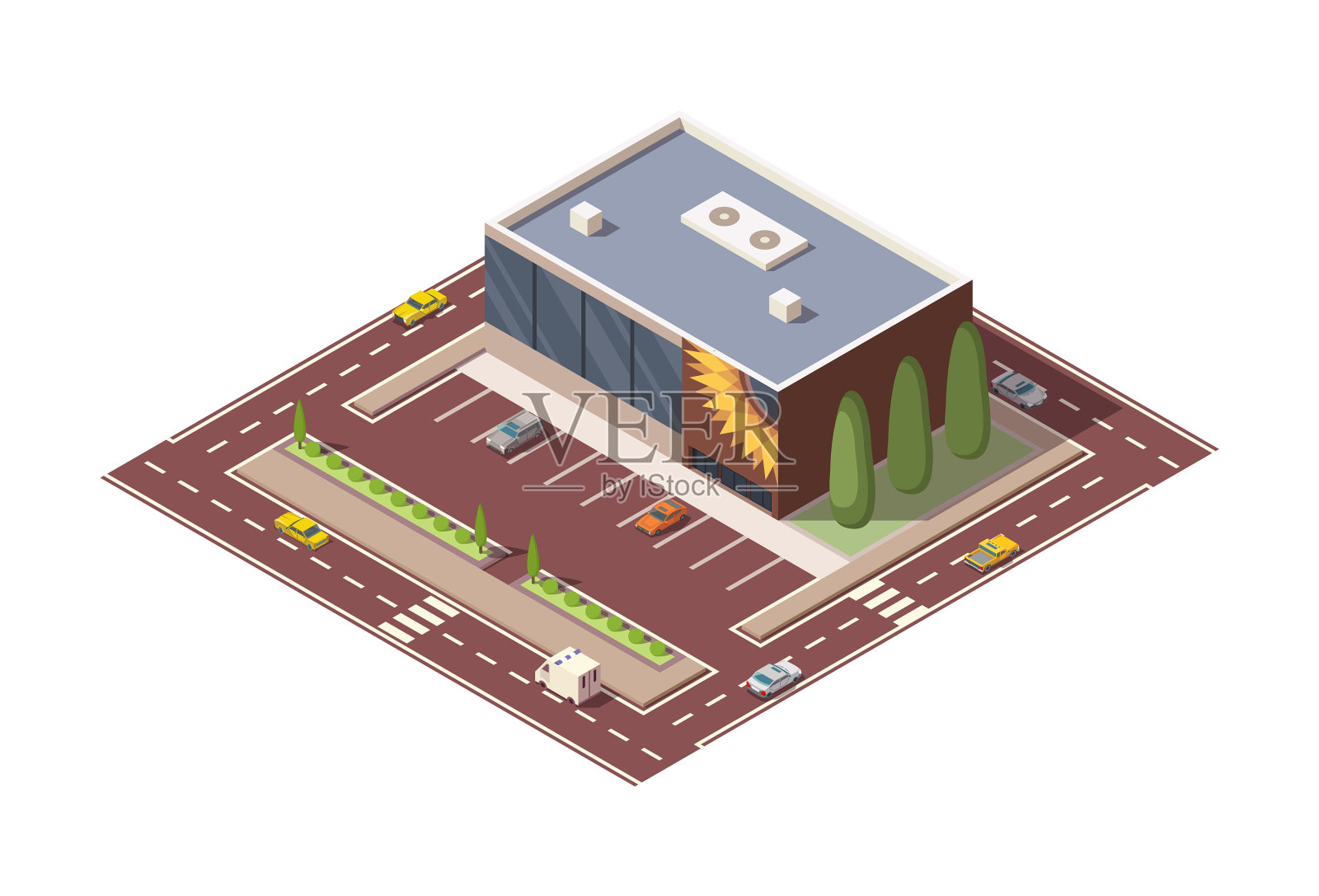 等距超市或杂货店建筑设计元素图片