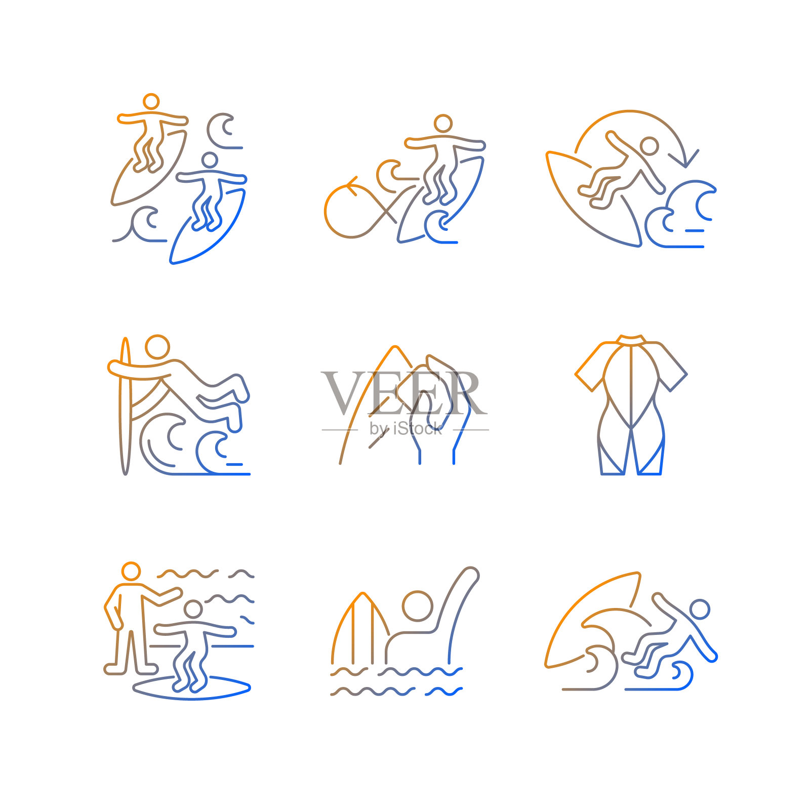 水面运动梯度线性矢量图标集图标素材