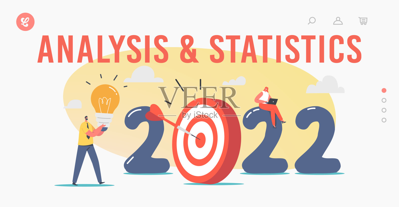 分析和统计登陆页面模板。创意和商业计划概念。灯泡发亮的商人插画图片素材