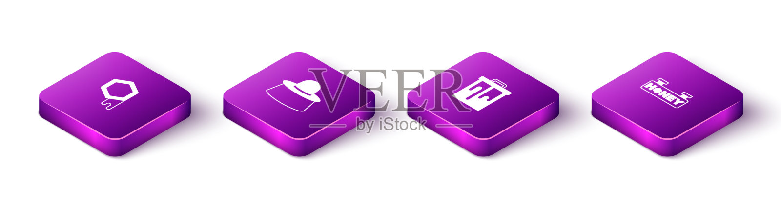 设置等距蜂窝养蜂人与保护图标素材