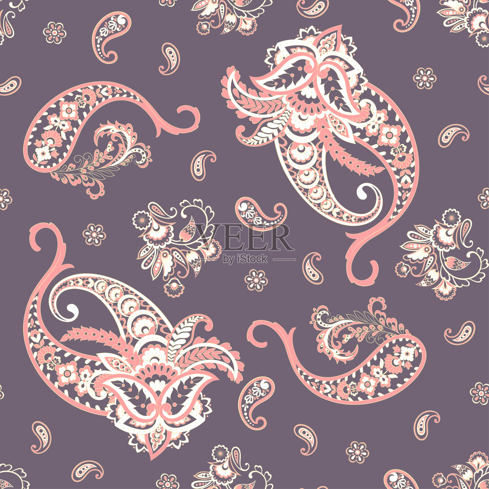 佩斯利无缝模式。彩色矢量纺织背景插画图片素材