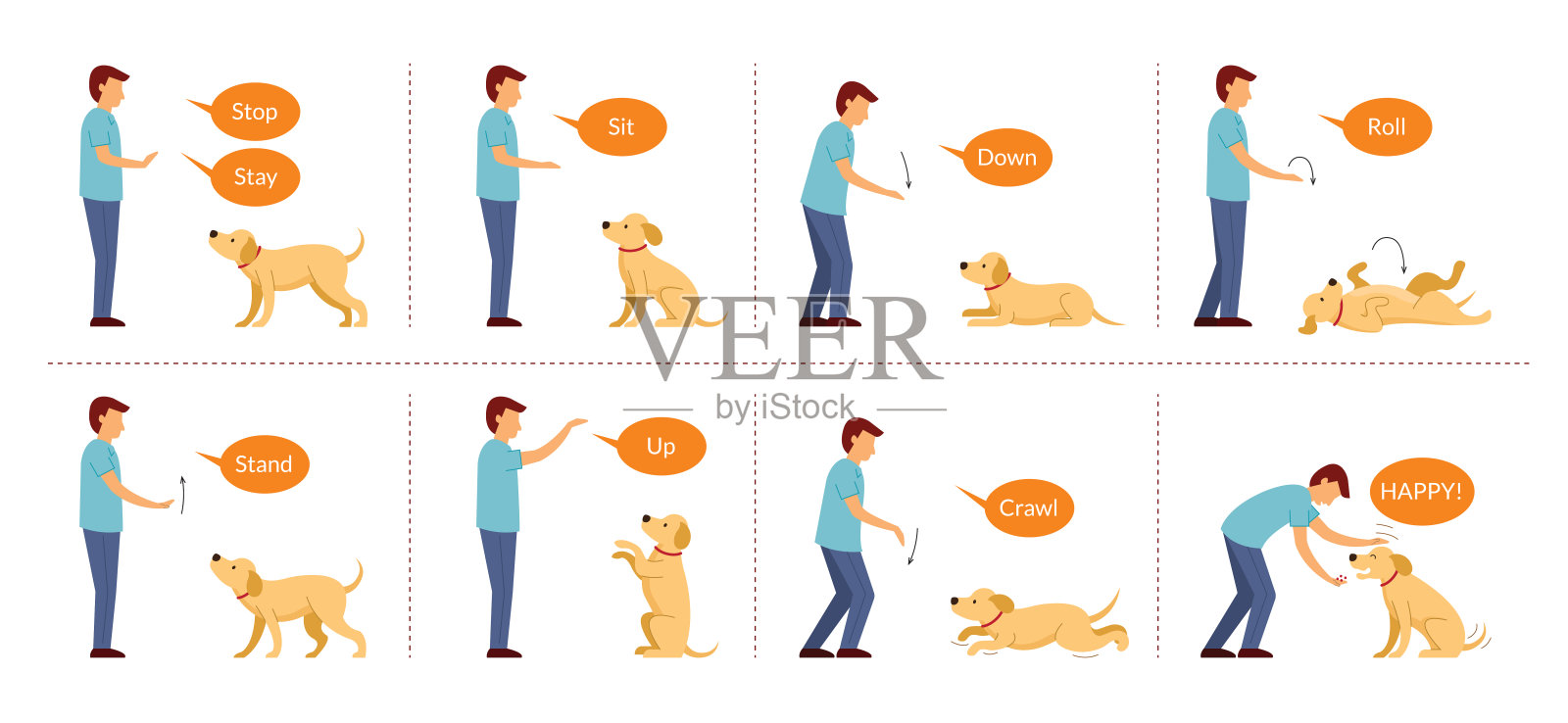 用手势训练狗只插画图片素材