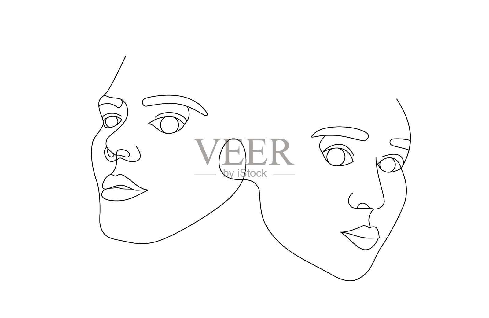 女性的脸上画着连续的线条设计元素图片