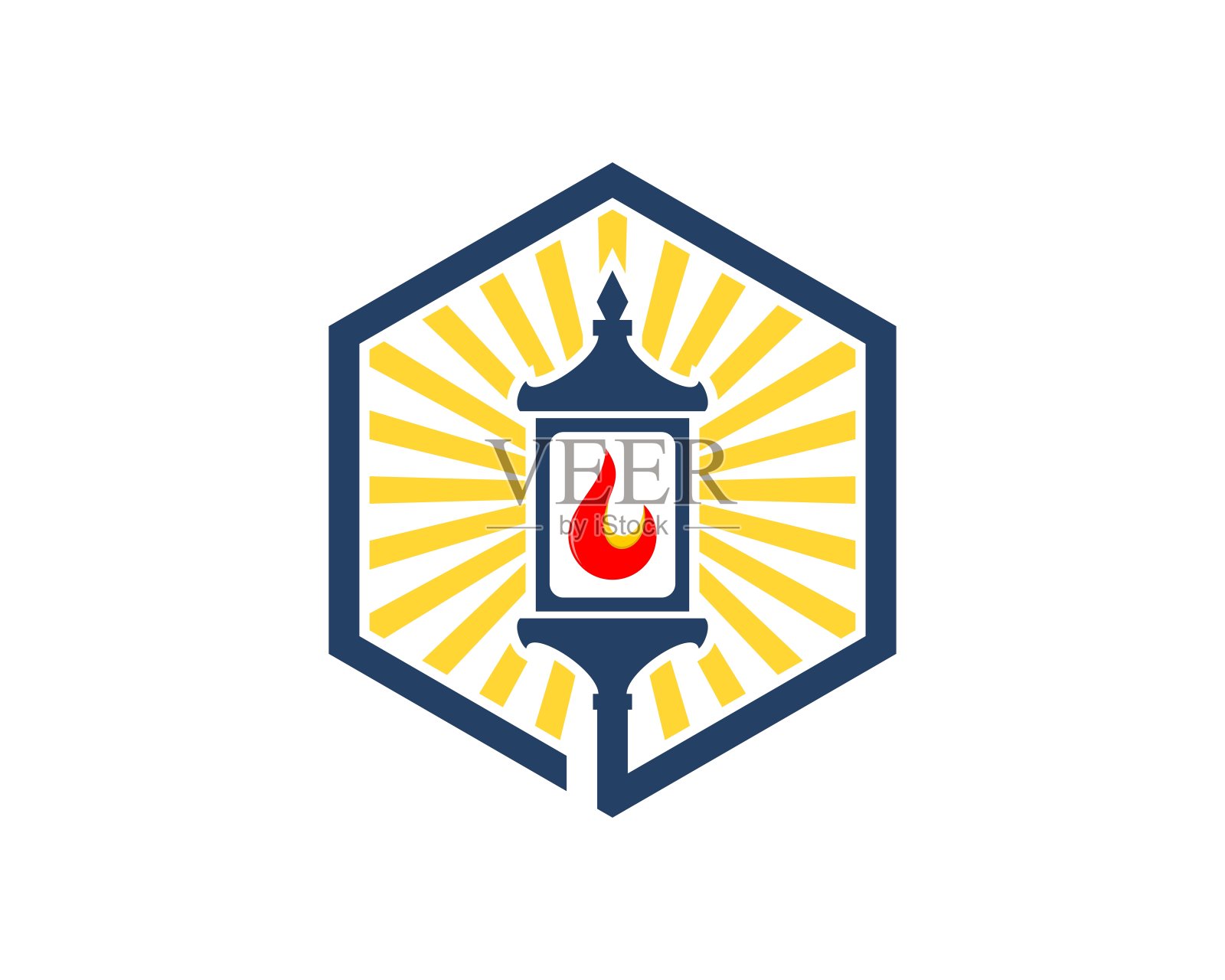 六角形，里面有闪闪发光的古灯插画图片素材