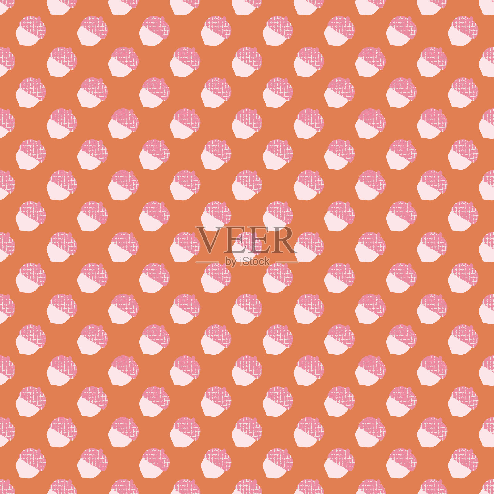 秋天粉红和橙色复古橡子无缝图案背景插画图片素材