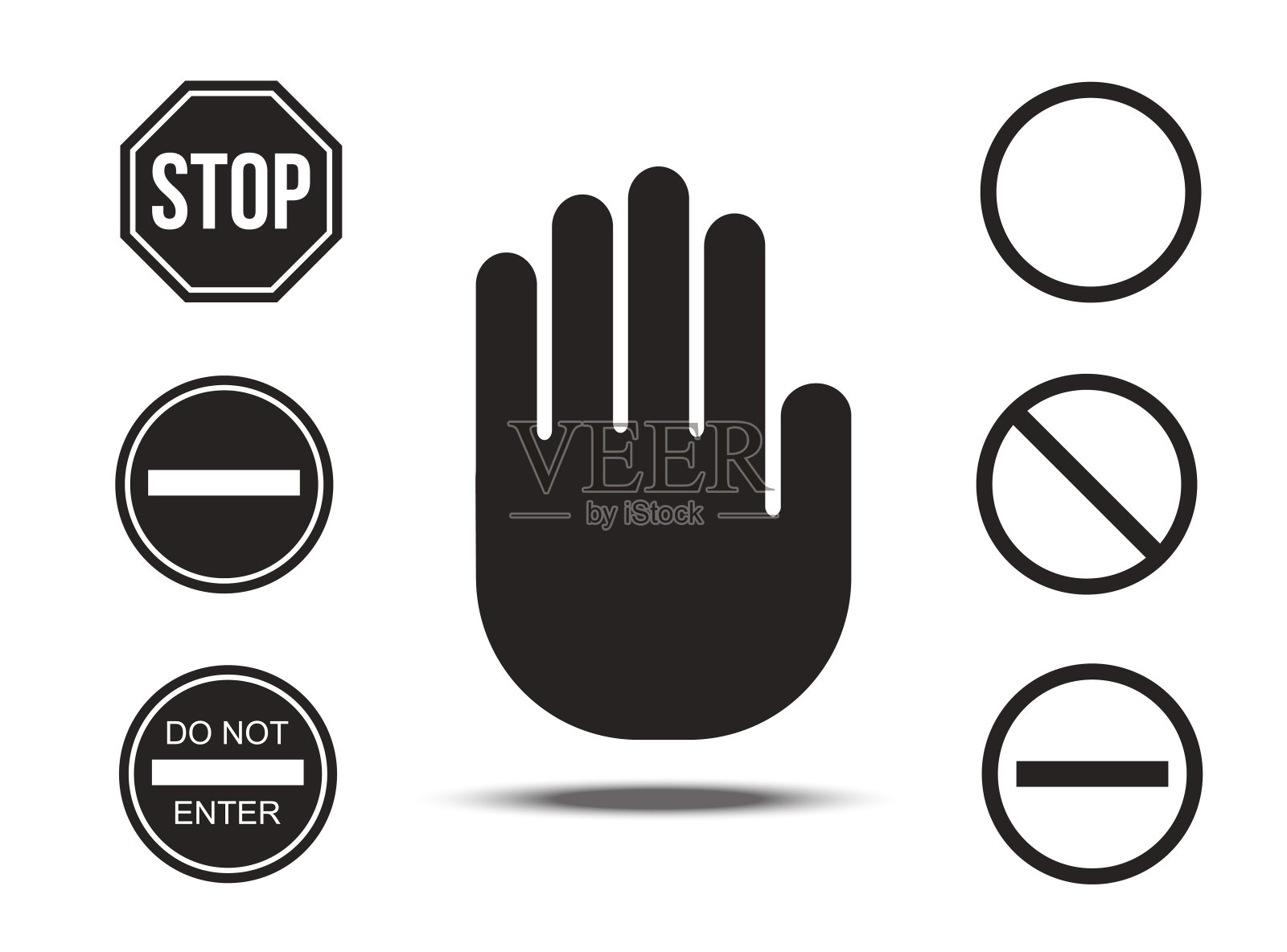 停车路标设置。警示道路信息，为司机和行人，没有车辆驶来标志系统信号。矢量插图孤立在白色背景插画图片素材