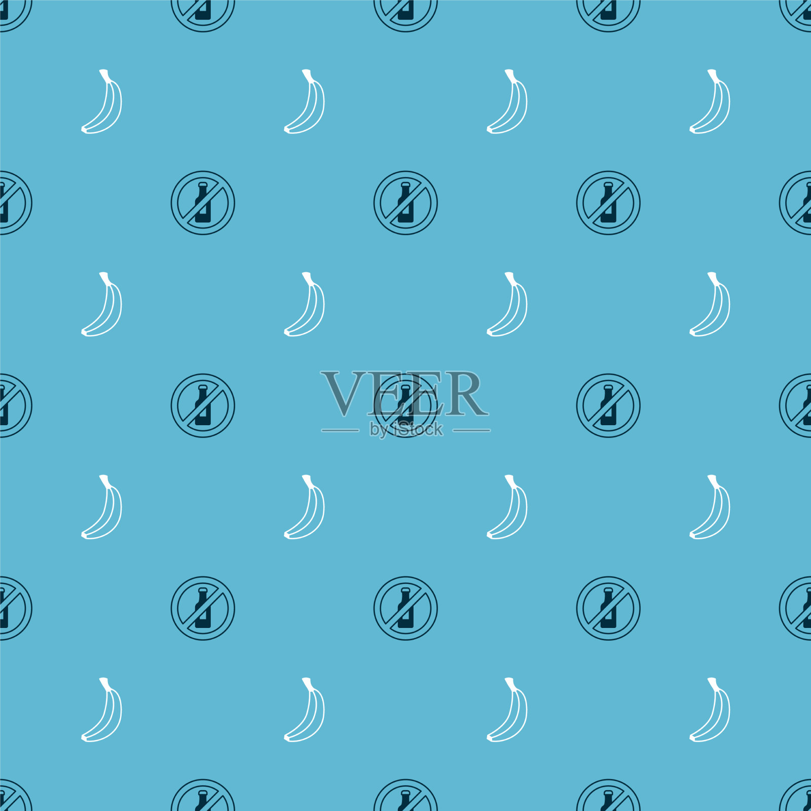 设置无酒精和香蕉的无缝模式图标素材