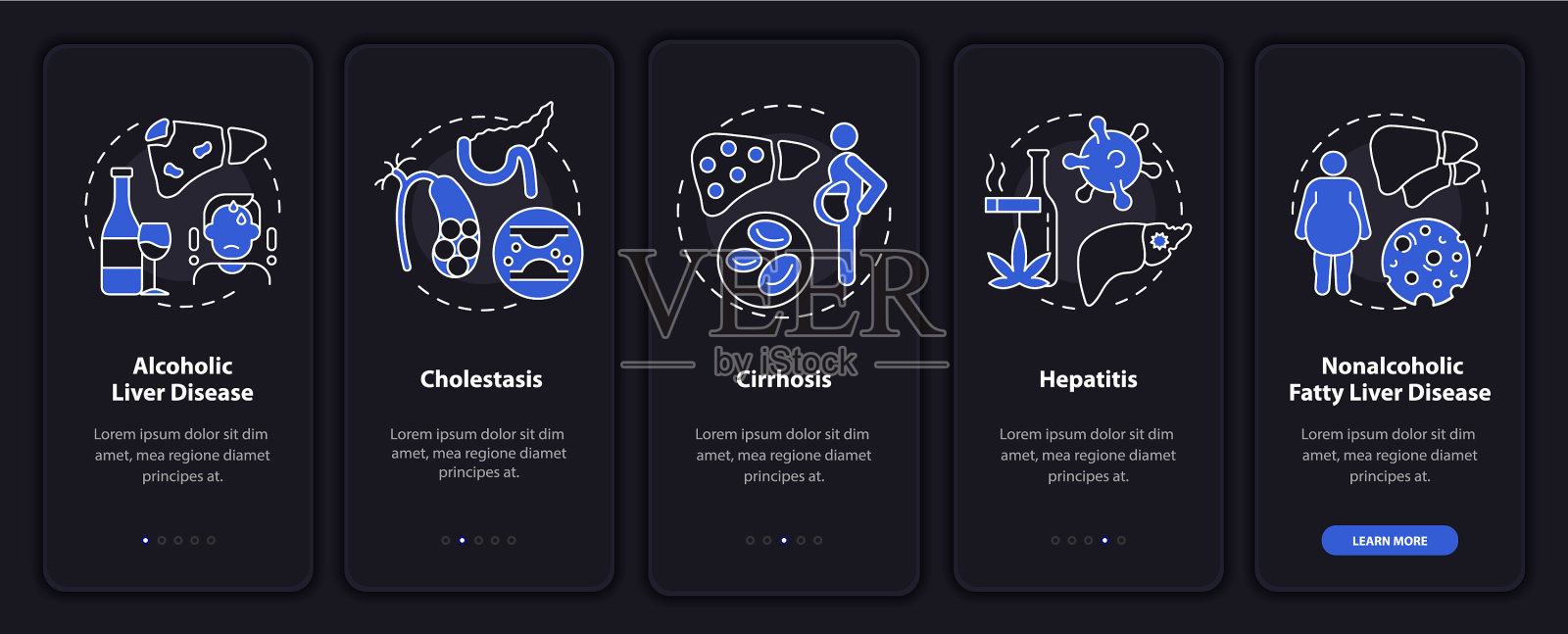 肝脏问题类型登陆手机应用程序页面插画图片素材