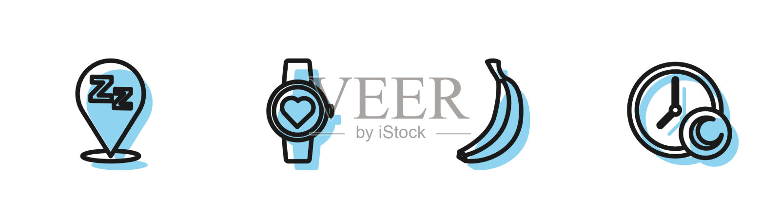 设行香蕉瞌睡虫智能手表和时间插画图片素材