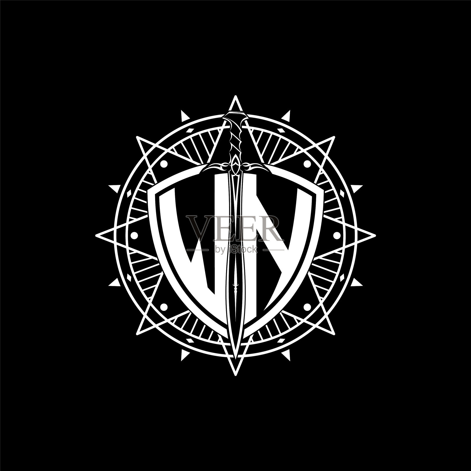 字母首字母wn与盾装饰插画图片素材