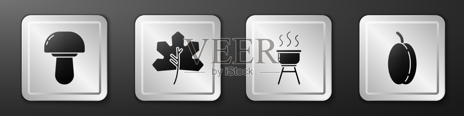 设置蘑菇叶或叶烧烤和图标素材