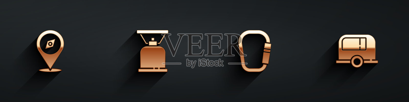 设置指南针露营煤气炉钩和房车图标素材