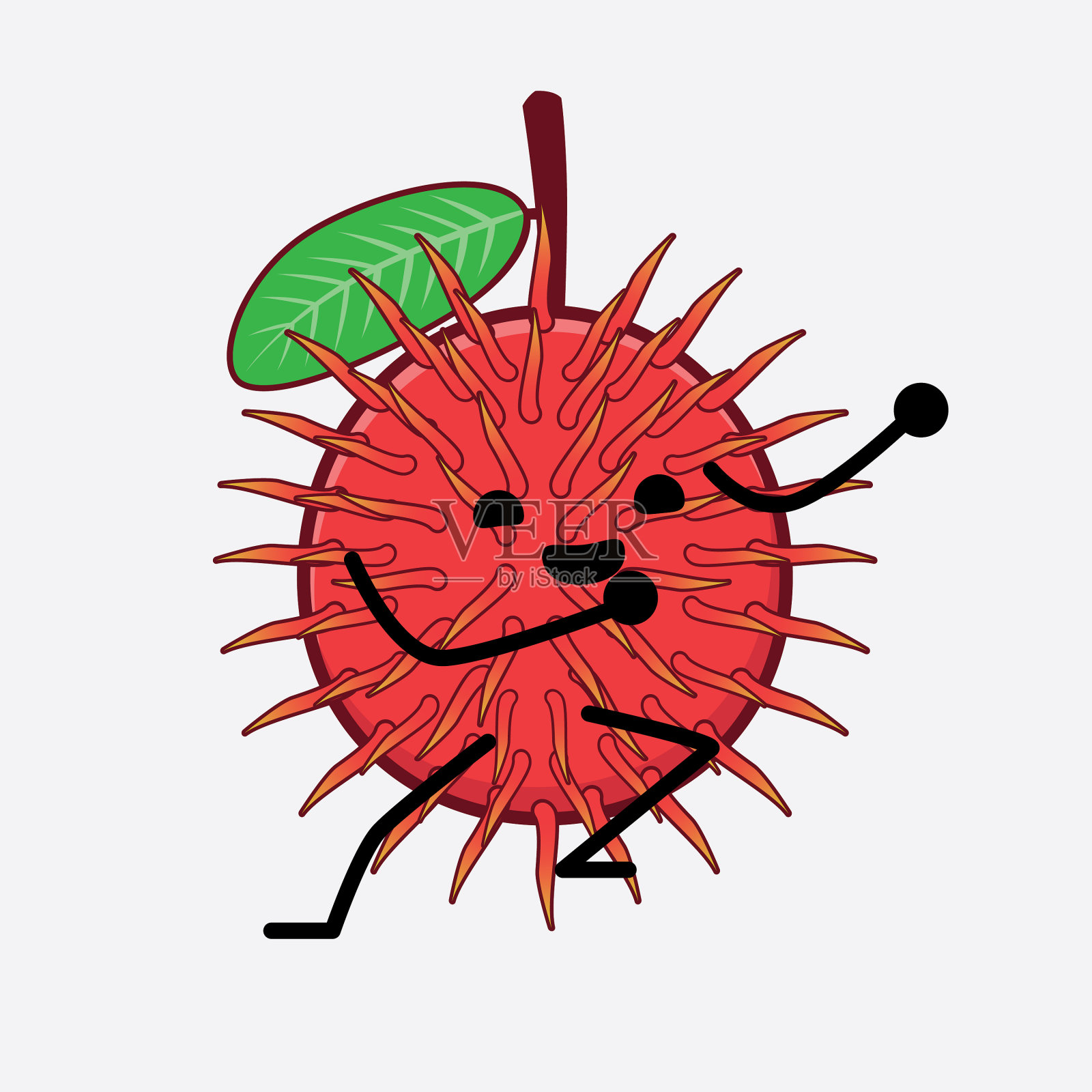 红毛丹水果可爱的性格与简单的脸插画图片素材