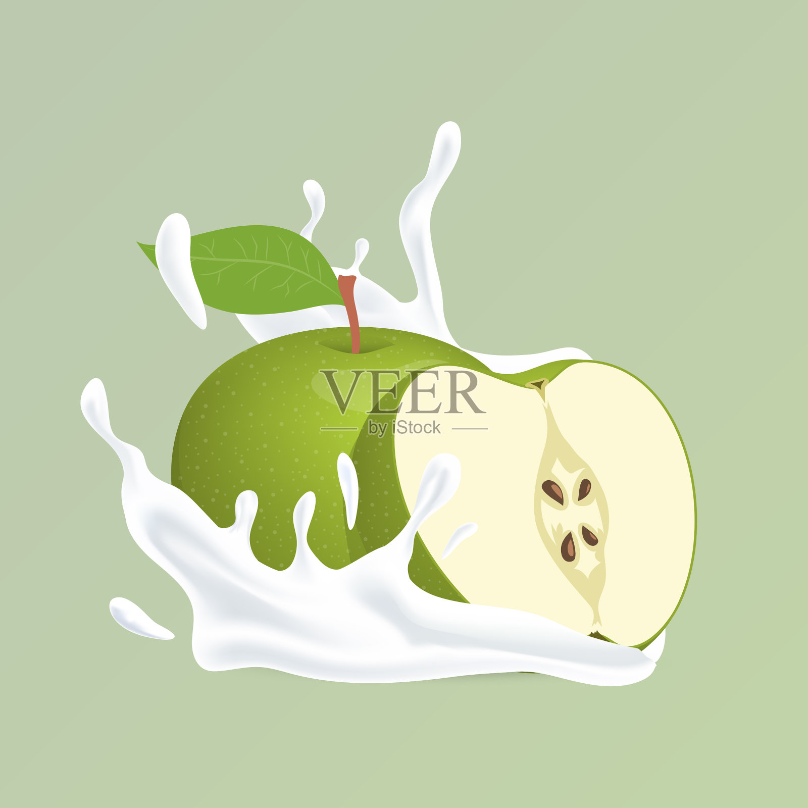苹果和飞溅的白色液体卡通插画图片素材