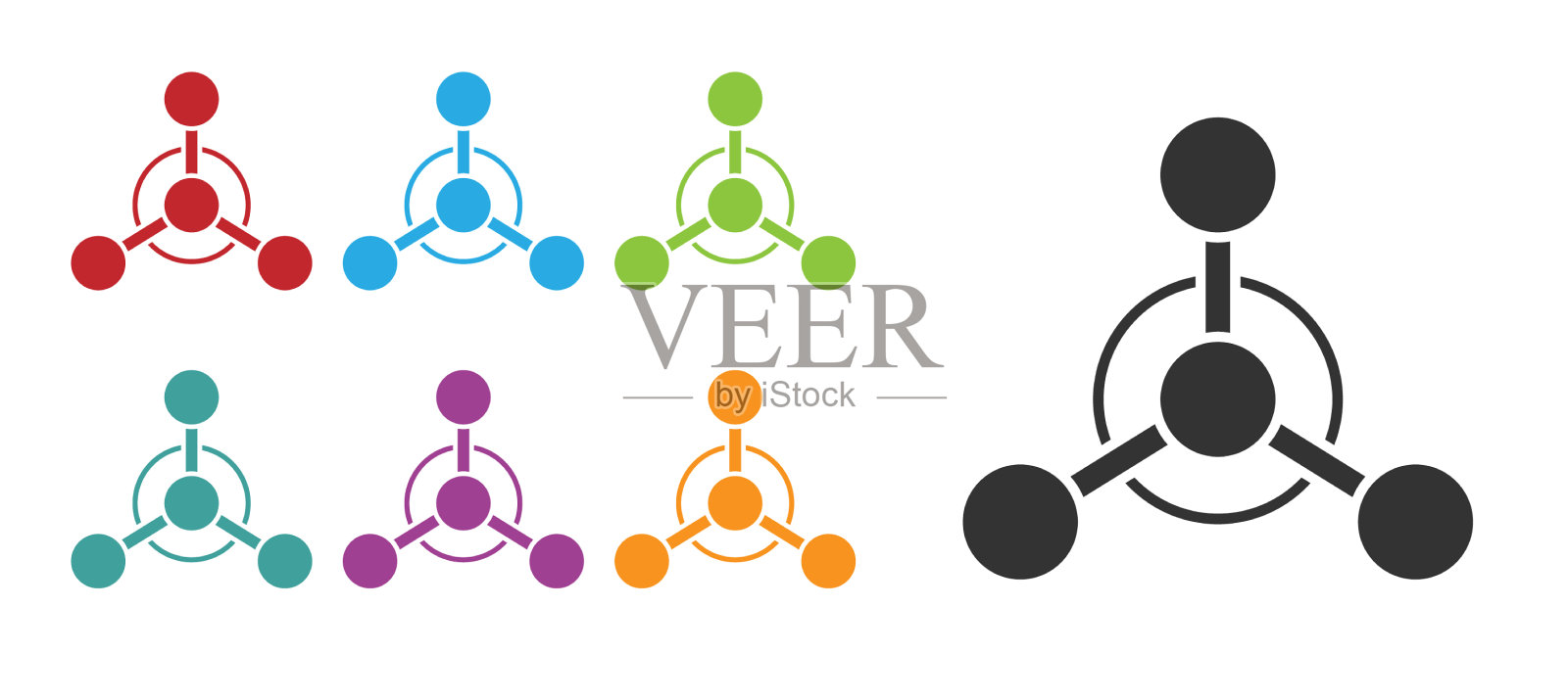 黑色分子图标孤立在白色背景上图标素材