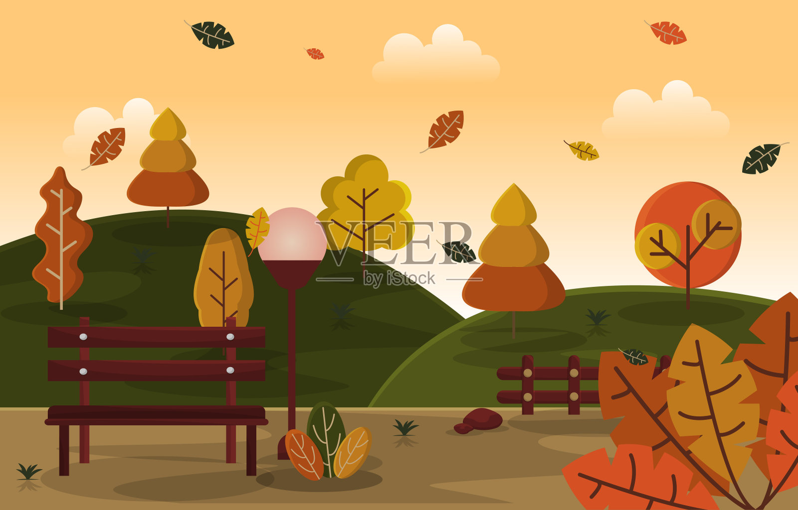 秋秋季节乡村丘陵自然景观插图插画图片素材