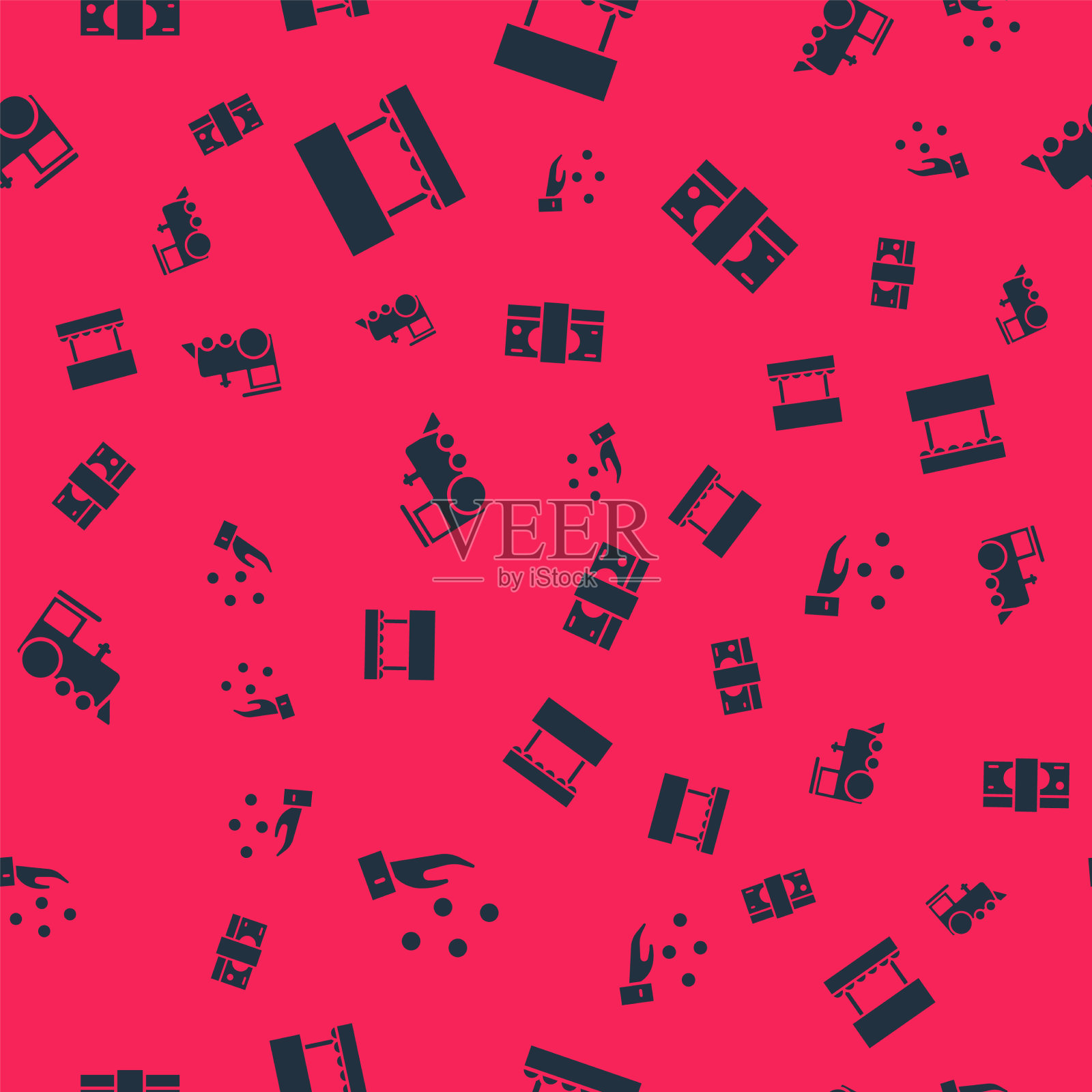 集杂耍球售票处玩具火车图标素材