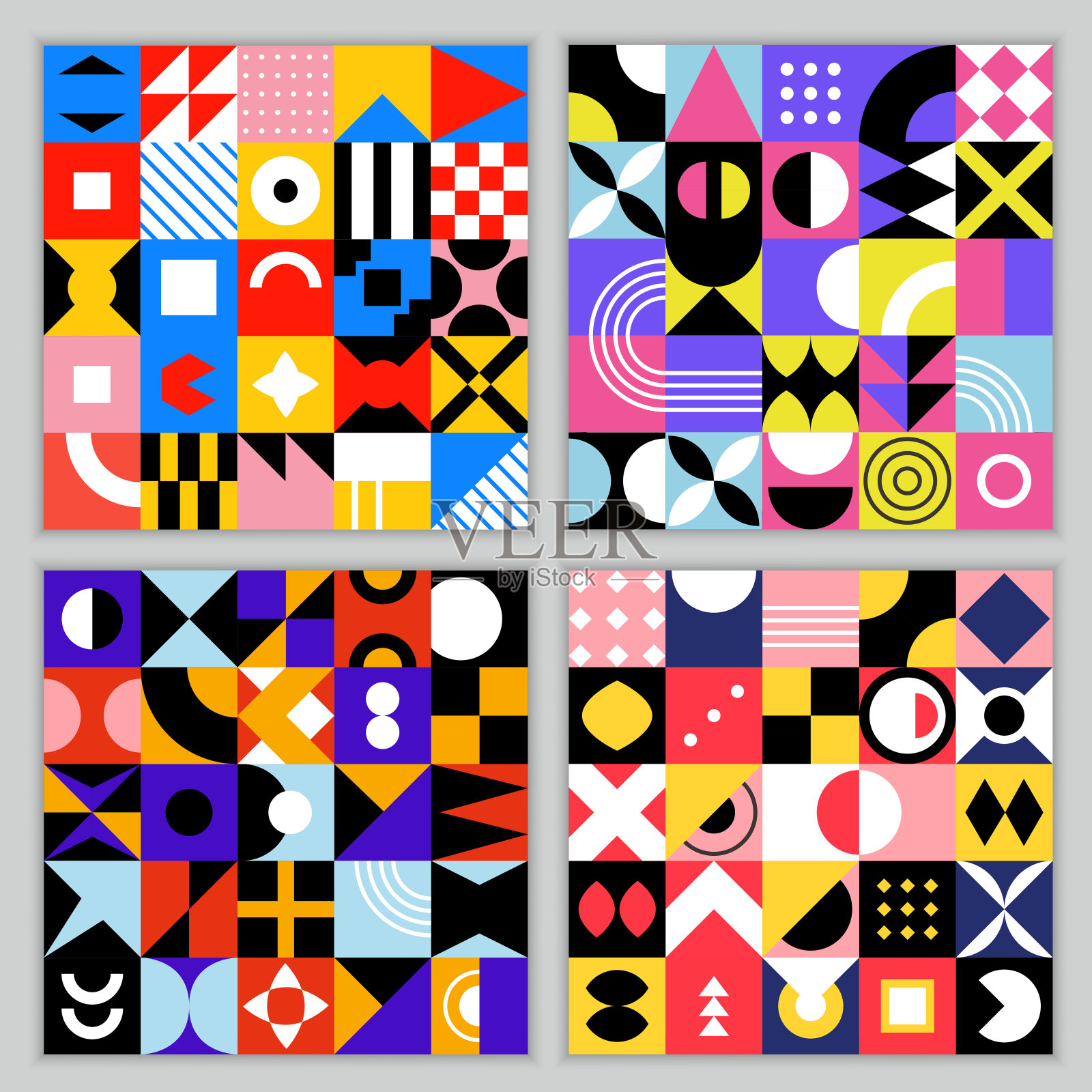 新地理模式。无缝的背景与几何形状，复古的彩色正方形，圆形三角形，最近的矢量抽象的新地理模板插画图片素材