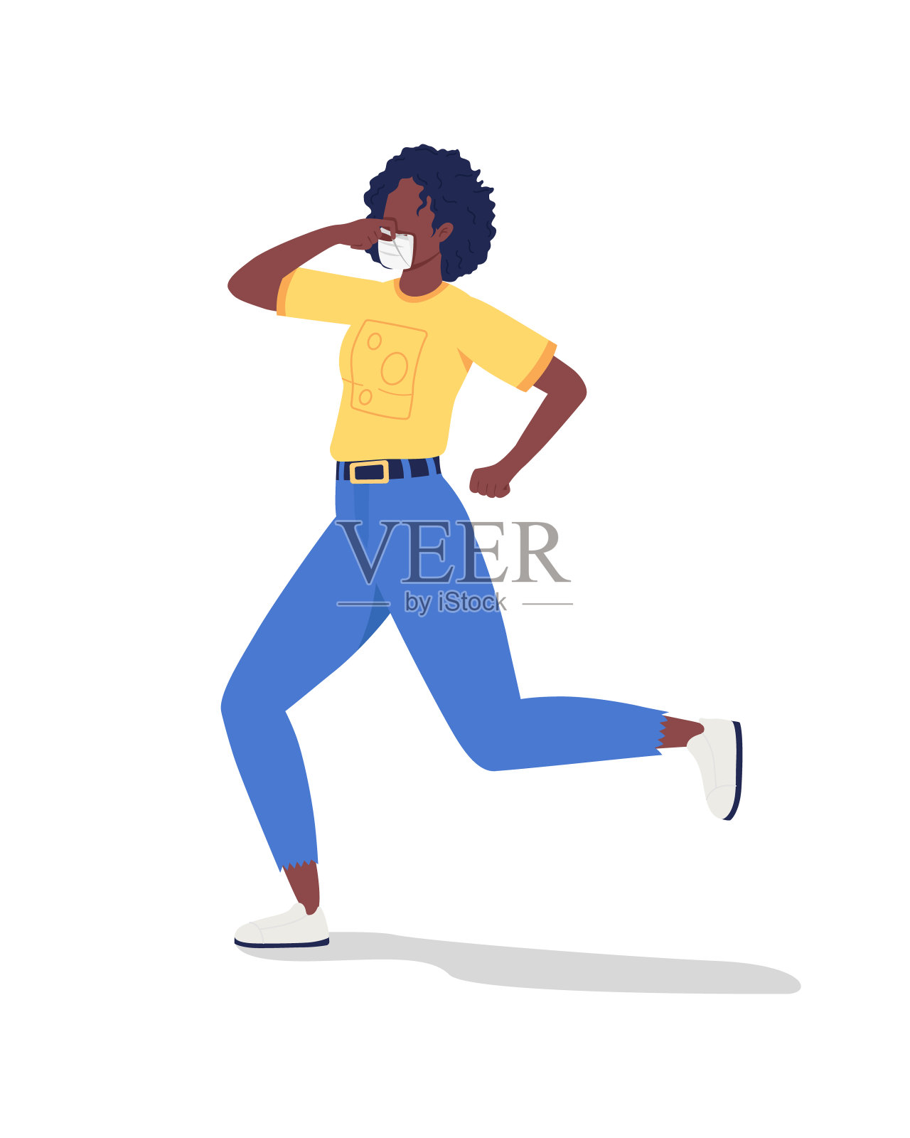 跑步女孩在面具半平面颜色矢量字符插画图片素材