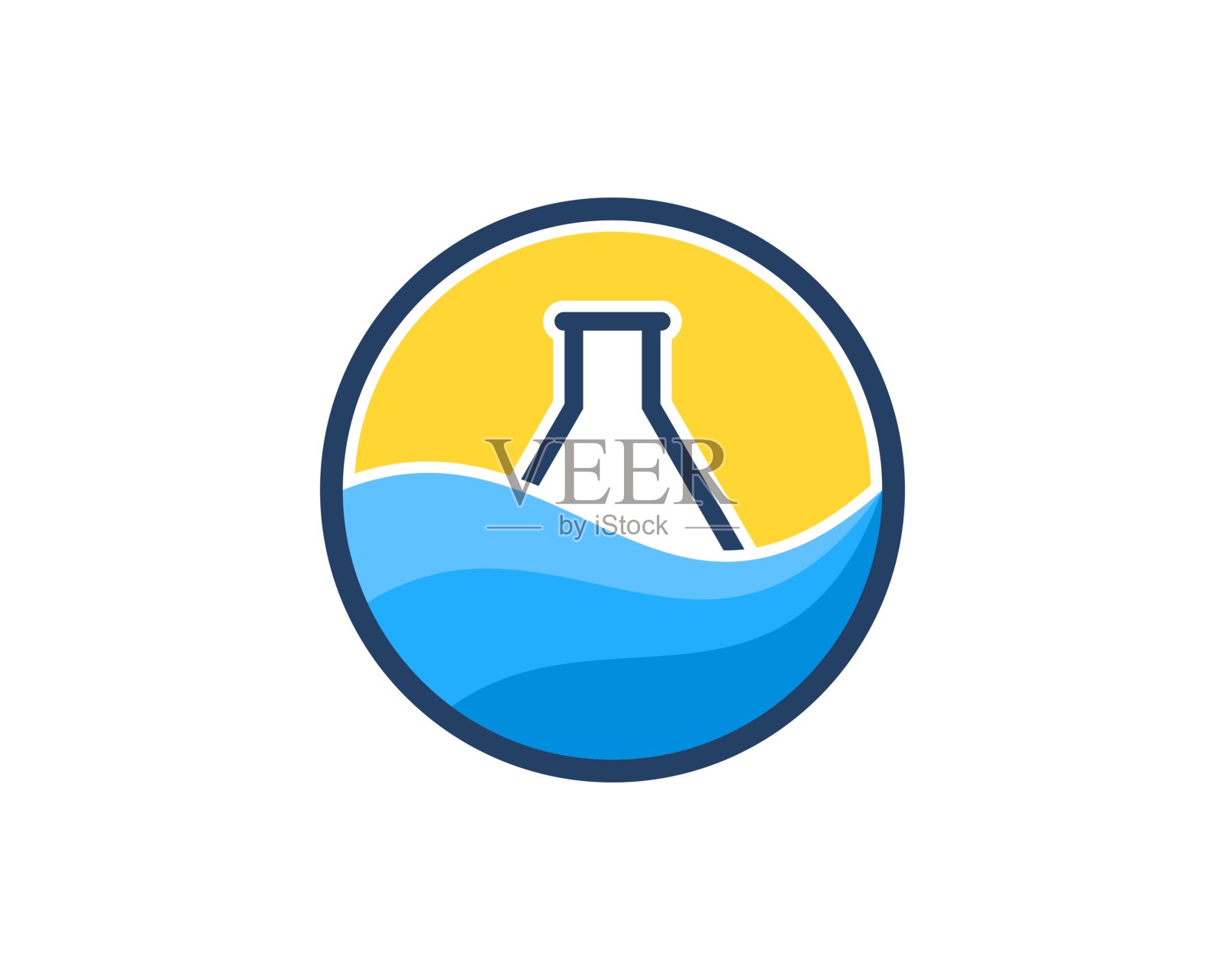 圆形，里面有抽象的海滩波和实验室瓶子插画图片素材