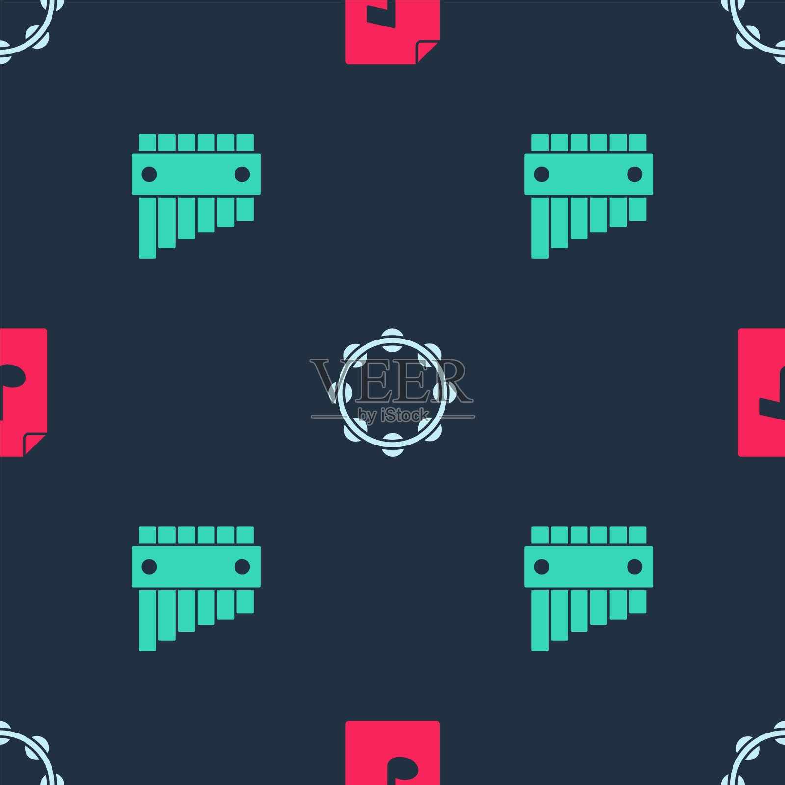 用音符小手鼓和排箫编排乐谱图标素材