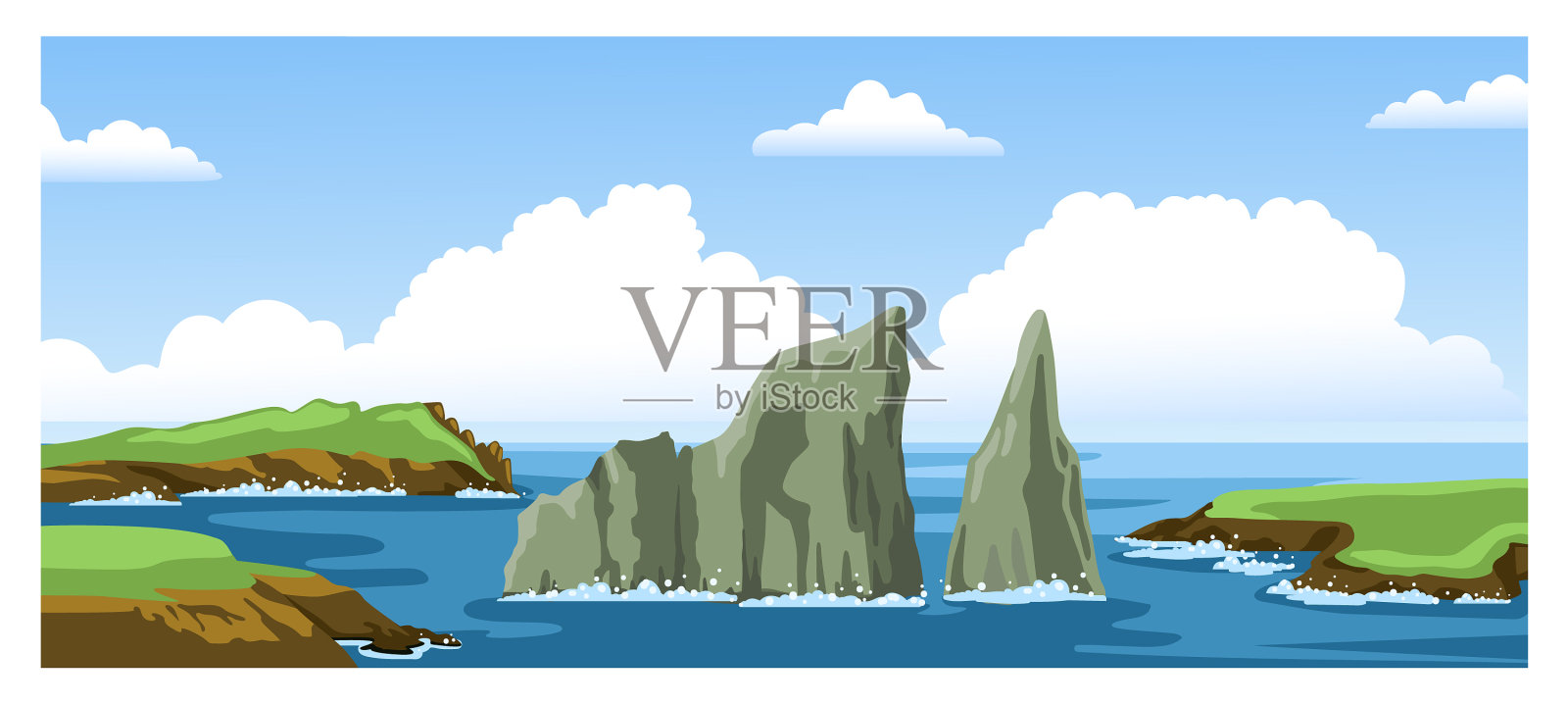 海景与岩石的海岸线，岩石悬崖插画图片素材