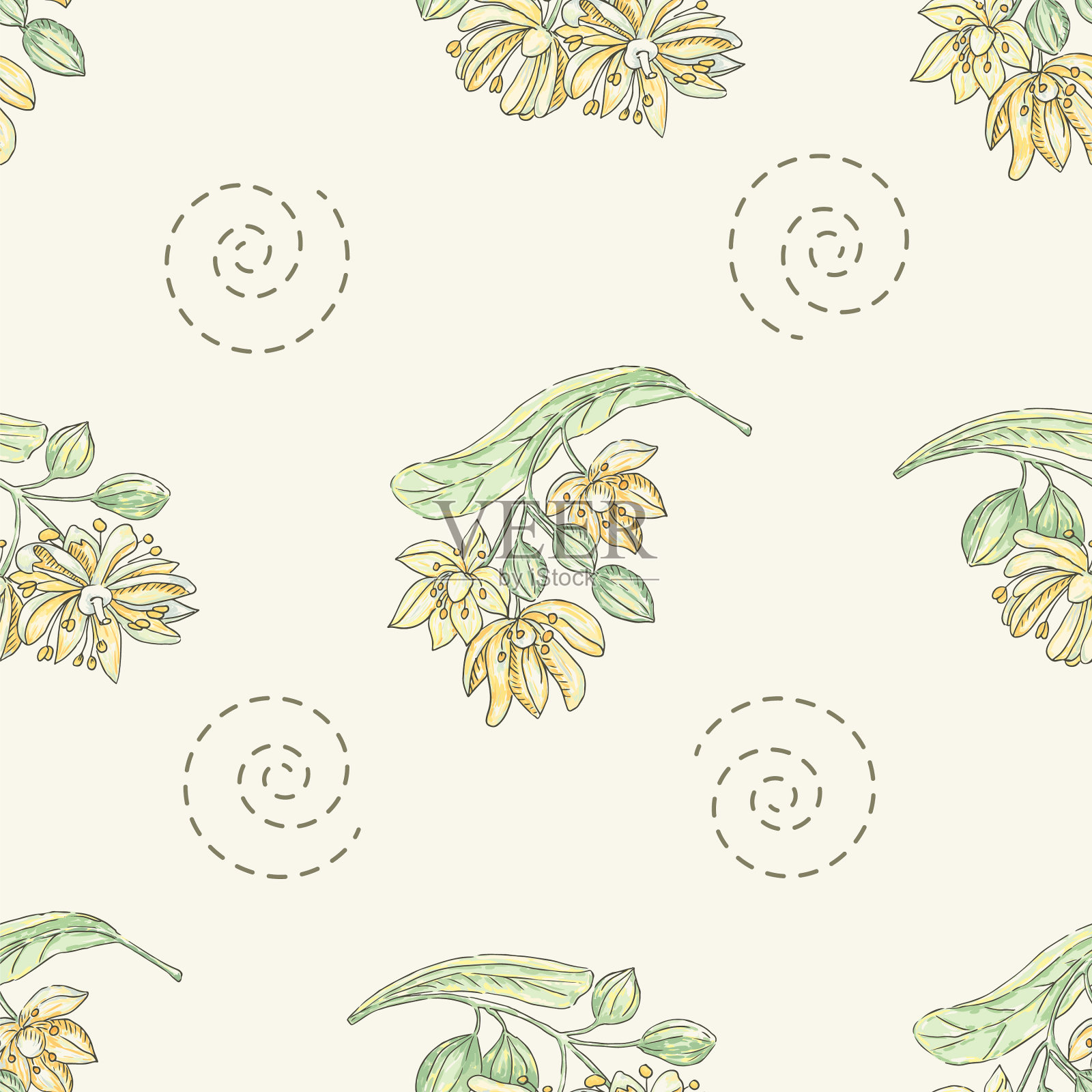 图案与椴树无缝图案插画图片素材