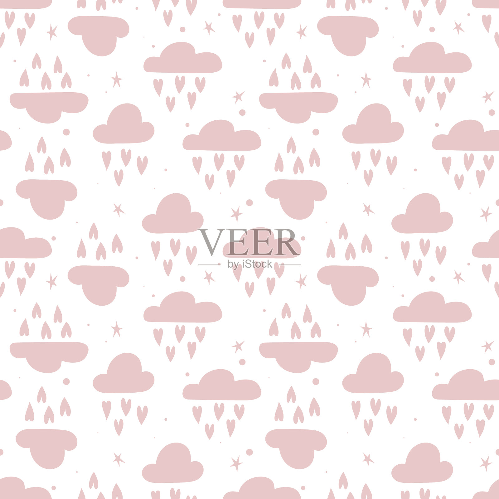 可爱的无缝图案与云朵和心形的孩子节日。矢量插图可以用于壁纸，图案填充，网页背景，婴儿淋浴，表面纹理。为孩子设计插画图片素材