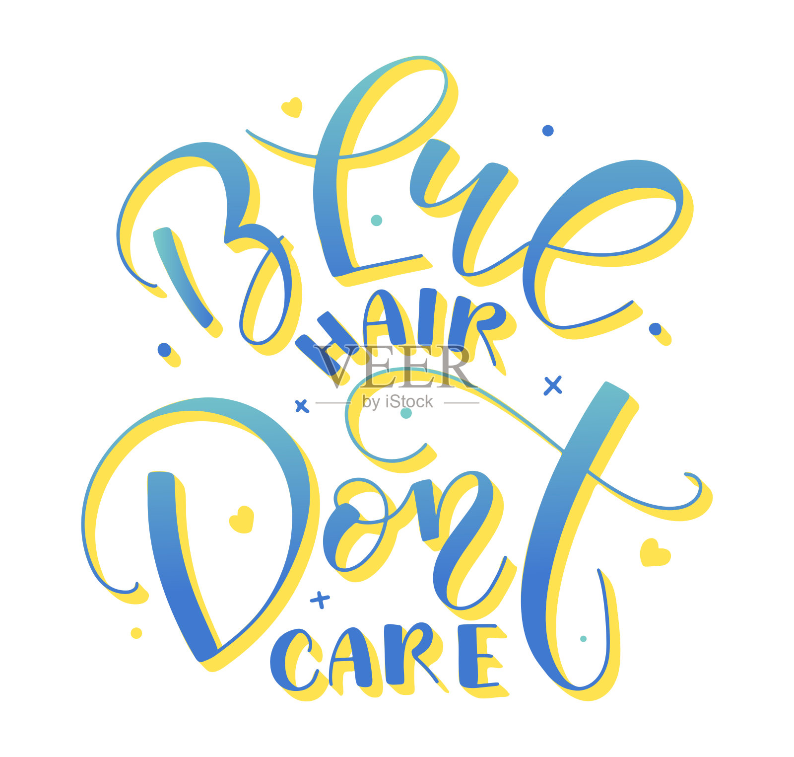 蓝色头发不关心-彩色矢量插图与书法插画图片素材