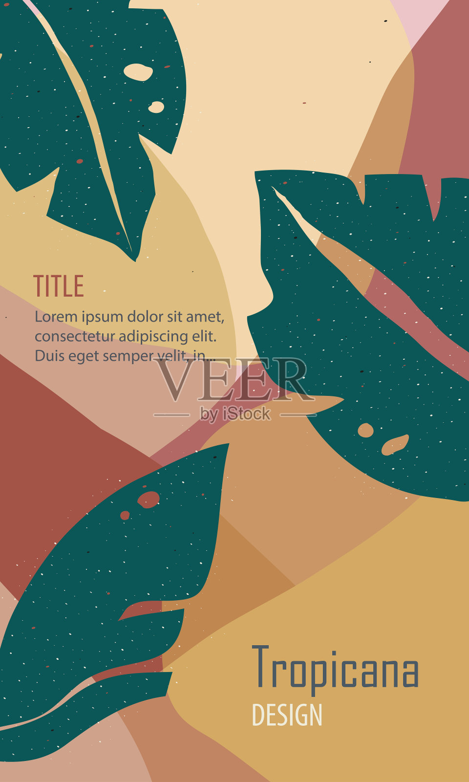 热带树叶垂直抽象背景与绿色和暖色的社交媒体故事，登陆页，网页模板，海报，明信片，广告…插画图片素材