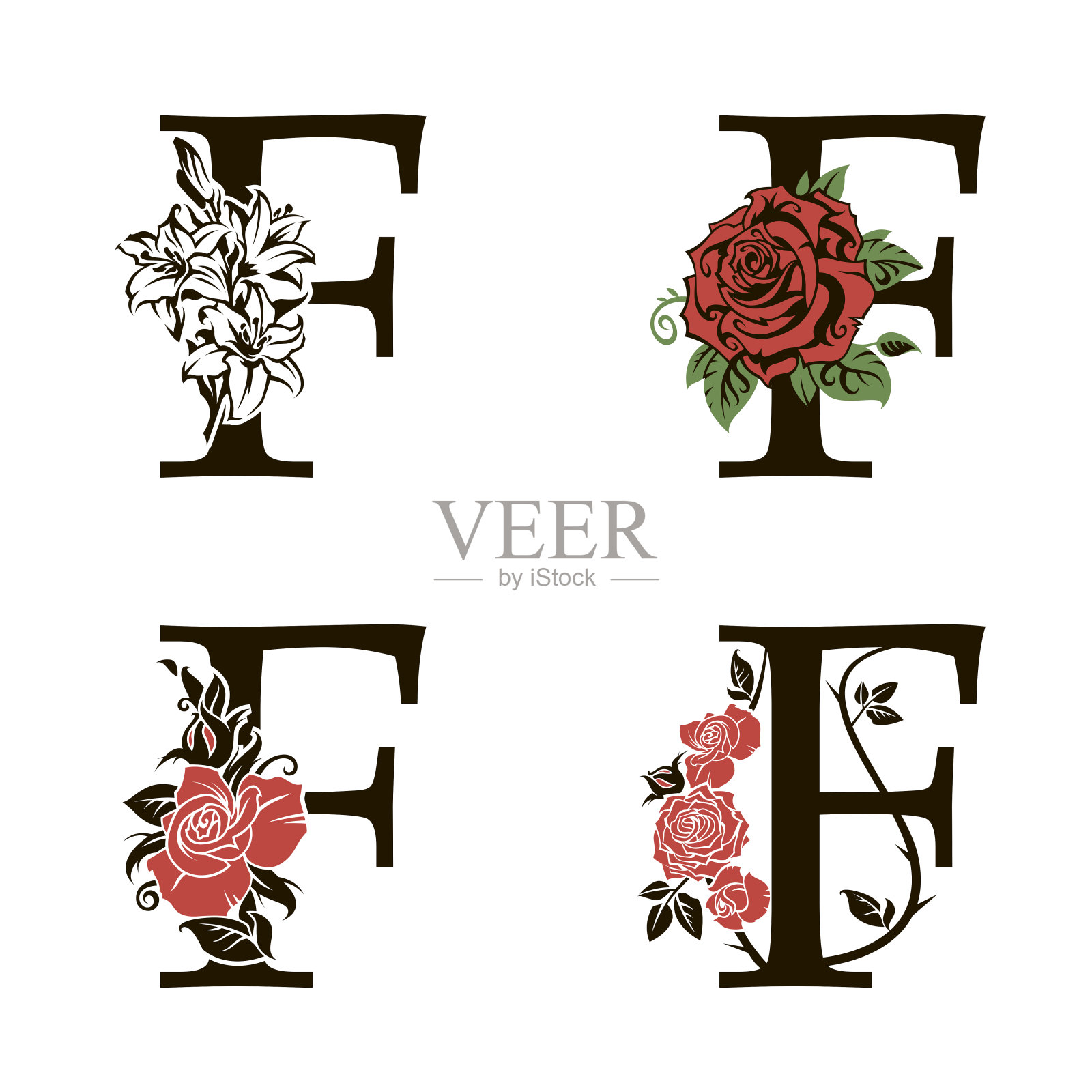 字母F与鲜花花束设计元素图片