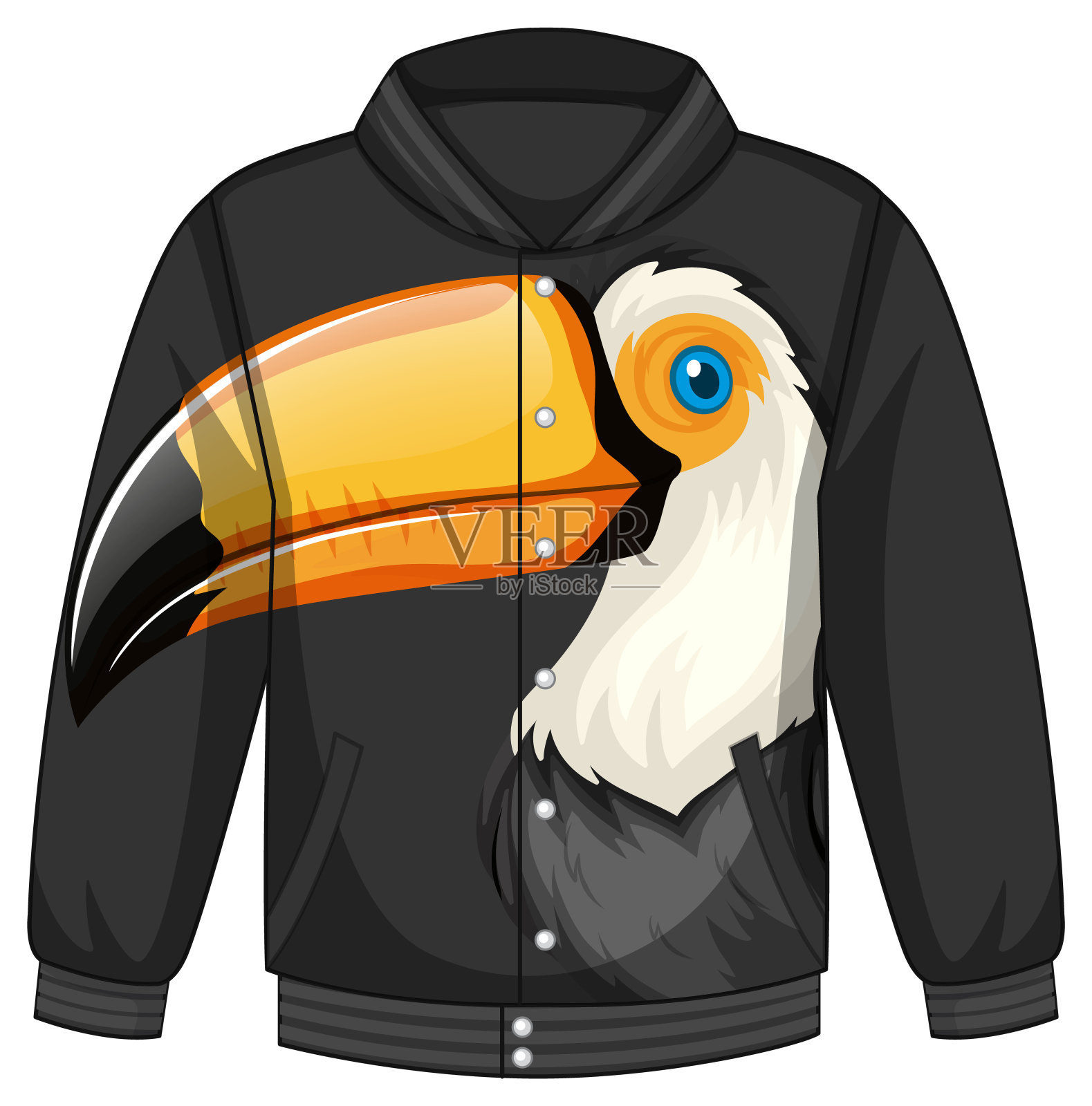 短夹克前面与巨嘴鸟图案插画图片素材
