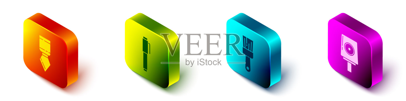 设置等距调色板、刀、笔、画笔图标素材