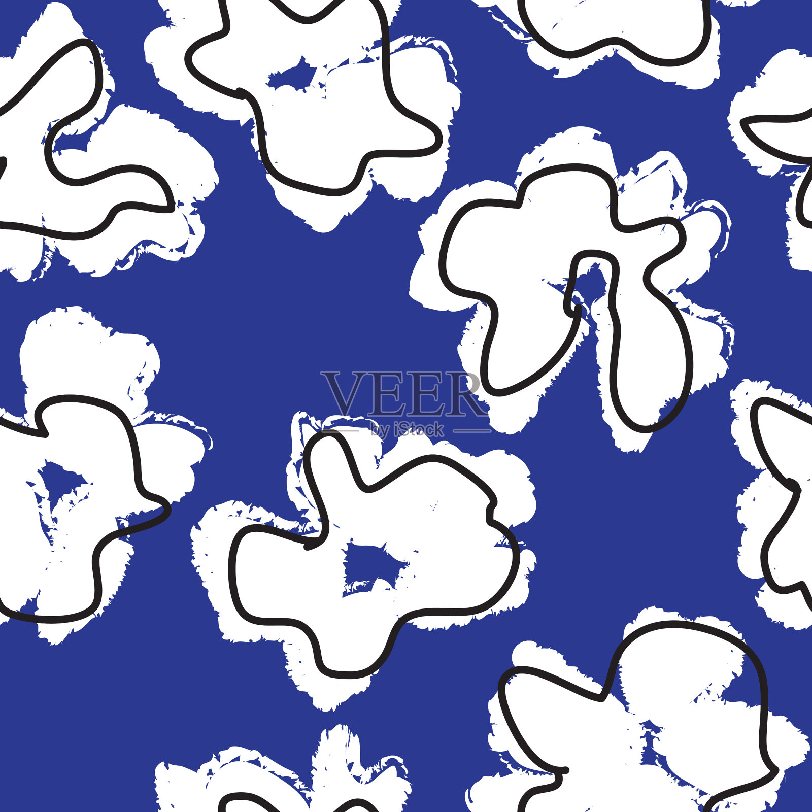 蓝色热带植物花卉无缝图案插画图片素材